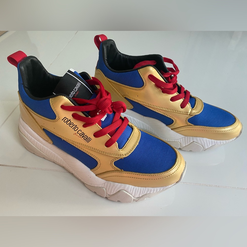 Roberto Cavalli Gold And Blue Sneakers Modern Design View 3